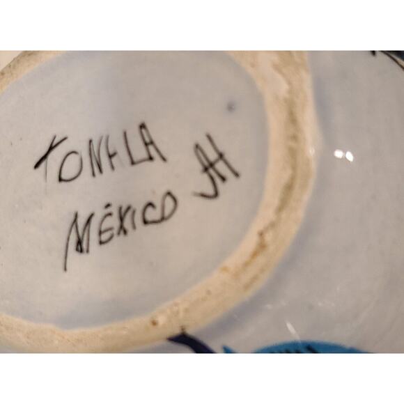 Tonala Pottery 5" Egg Shaped Trinket Box Hand Painted Blue Bird Folk Art Mexico - Picture 12 of 15